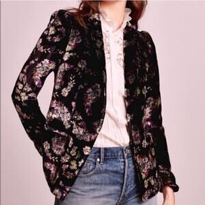 Rebecca Taylor Jewel Floral Print Velvet Blazer